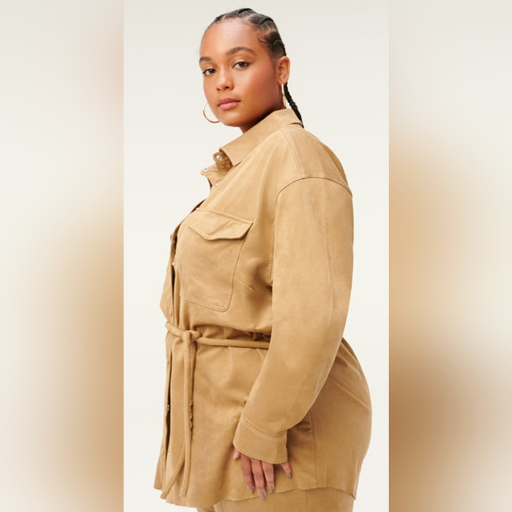 Good American Belted Faux Suede Shacket Warm Caramel Plus Size 7 NWT Tan 4XL